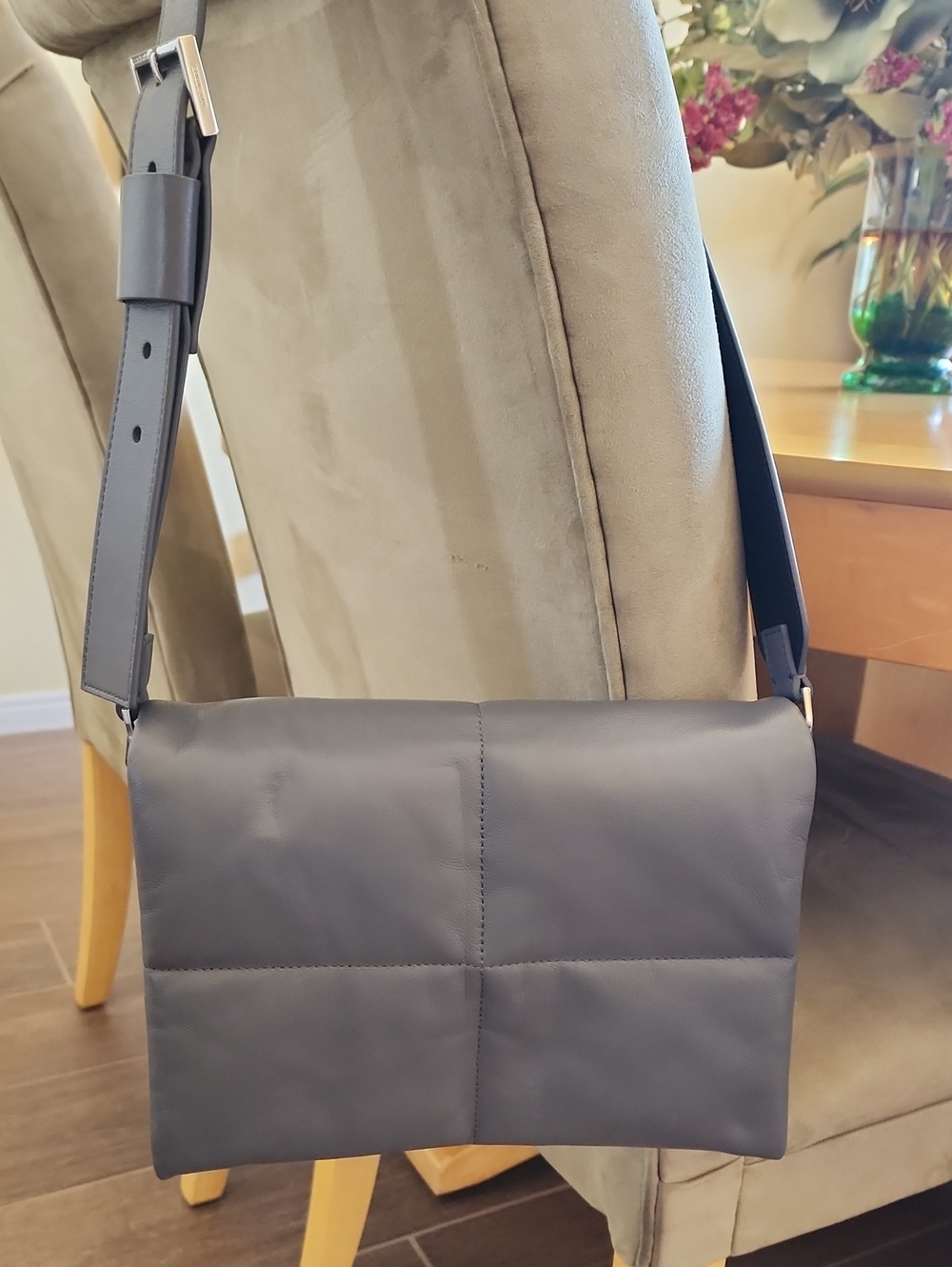 ALLSAINTS Gray Leather Padded Bag